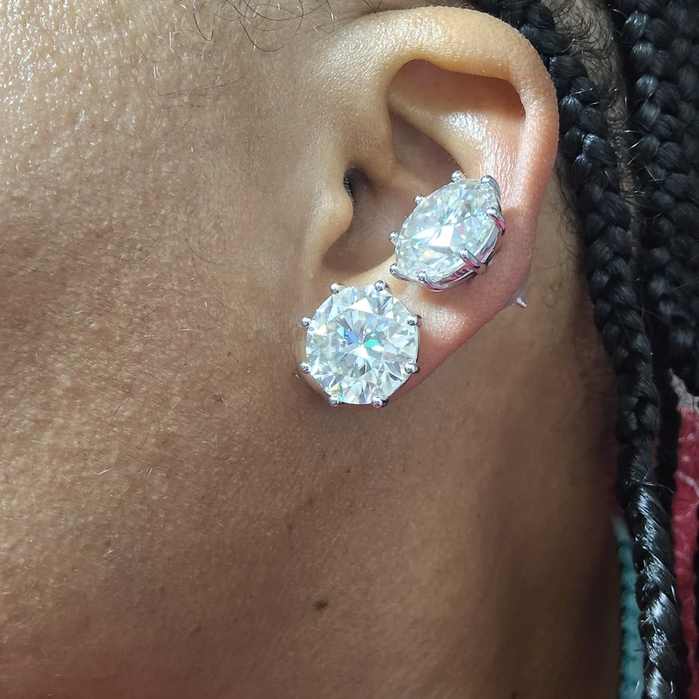 JUMBO 24ct Moissanite Stud Earrings 15mm D VVS1 925 Silver GRA Certified 8-Prong